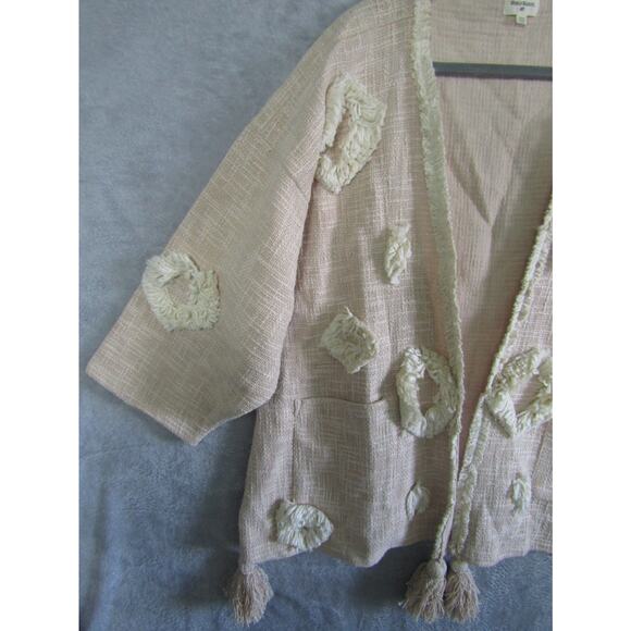 World Market Textured Boho Kimono Jacket Tassel Hem Cream One Size Fringe Cardig - Picture 2 of 9